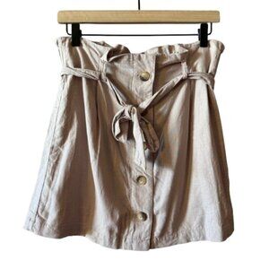 Women's 8 TopShop Light Rose Linen Blend Button Paperbag Mini Skirt